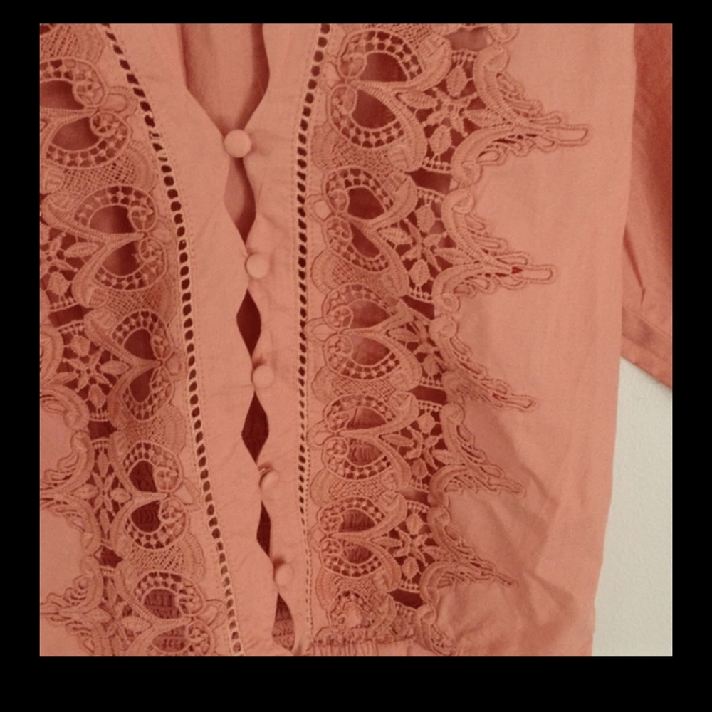 Free People Coral Lace-Trim Button Down Blouse - Picture 7 of 8